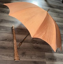 RARE ANTIQUE PK Polan Katz Orange Nylon Umbrella Parasol leather Handle Cover