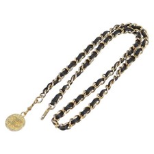 CHANEL Chain Belt metal Black Gold CC Auth bs32170