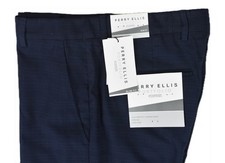 Perry Ellis Portfolio Mens Navy Check Slim Pants 36 X 34 95 PTBFD040