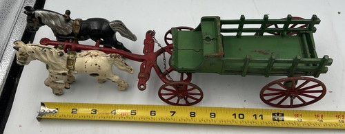 Antiker Kenton Gusseisen 15" Bauern 2 Pferde gezogener Heuwagen Wagen - fehlender Fahrer - Bild 12 von 12
