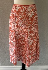 Talbots Womens Size 10 Orange White Floral Cotton A-Line Midi Skirt