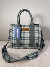Wrangler Plaid Mini Tote Shoulder Bag Blue White Crossbody Strap