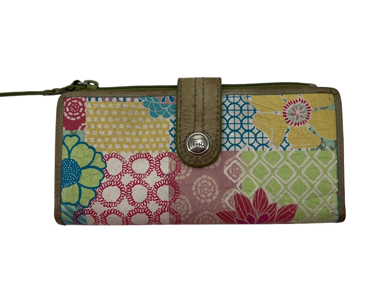 Fossil Leather Patchwork Floral Pattern Wallet - image 1