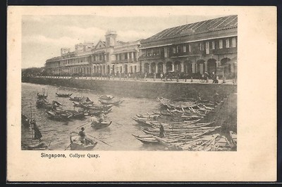 Ansichtskarte Singapur, Collyer Quay mit Fischerbooten 