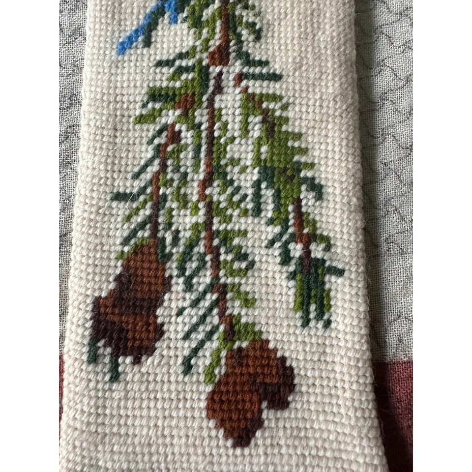 Vintage Christmas Cross Stitch Tapestry Wall Hang Needlepoint Holiday blue tit  - Image 4 of 4