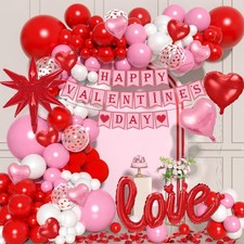 160 Pcs Valentines Day Balloons Arch Kit, Happy Valentines Day Banner with Pink