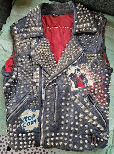 Vintage UK 1982 Leather Studded Punk Jacket, GBH No Survivors - Picture 2 of 12