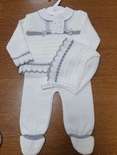 Carrozzina 3 pezzi in maglia per bambina portoghese colore bianco/grigio taglia 6m 