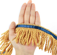 Curtain Fringes Bullion Fringe Trim with Blue Ribbon 5.3 Yard X 3 Inches Fabric