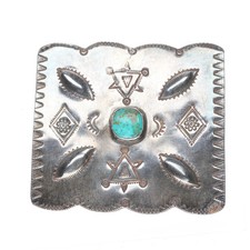 30's-40's Navajo hand stamped sterling silver belt buckle w/repousse work