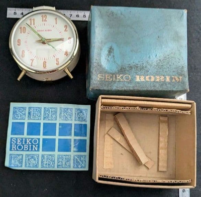 Vintage Seiko Robin Mechanical Alarm Clock Boxed Working Japan
