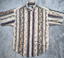 Vtg Panhandle Slim Shirt Mens Sz Large Striped Abstract Print SS Made In USA