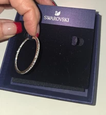 SINGLE 1 3/8" Medium Swarovski SOMMERSET Rhodium Plated Hoop Earring w/Crystals