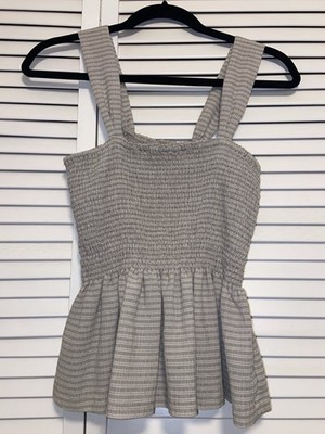 Madewell Texture & Thread Peplum Tank Top- Taupe & White Woman s M