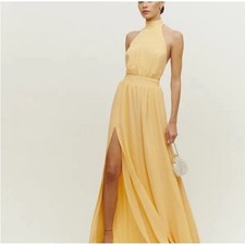 Reformation Andee Dress Yellow Halter Maxi Gown Formal Wedding Guest 6 Medium