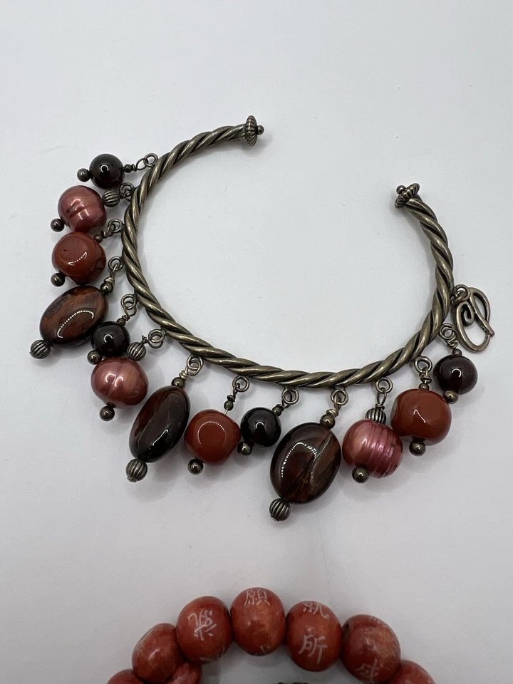 Brazalete con cable de plata esterlina granate ojo de tigre rojo Carolyn Pollack Relios Foto 4 de 4