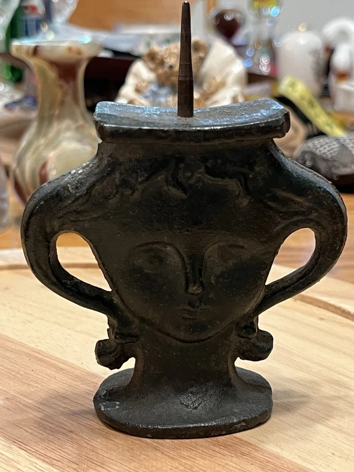 Candelabro Cara Mujer Doble Cara De Hierro Fundido De Colección, Base 3.5”, Juego De 2 Foto 4 de 4