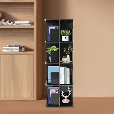 4 Tier Standing Bookcase Small Corner Bookcase Rotating Bookshelf W/Table Mat