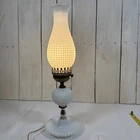 Milk Glass Hobnail Hurricane Lamp Vintage 19”
