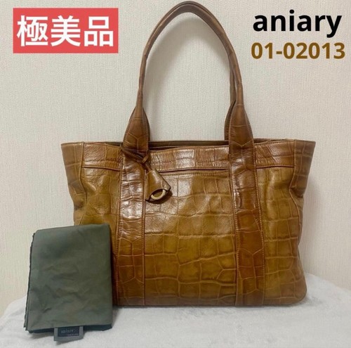 aniary 01-02013 Embossed Crocodile Tote Bag Capacity Pockets Camel 39x28x8.5cm
