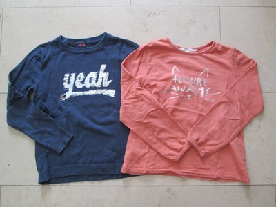 2x Pullover, Feinstrick- Pulli Wendepailletten + Sweatshirt ''Katze'', Gr. 134/140
