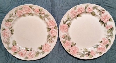 2 METLOX Poppytrail Vernon Ware  VERNON ROSE Pink  DINNER PLATES 10 3/4''