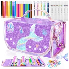 70PCS Mermaid Washable Markers Set with Glitter Pencil Case,Art Supplies for