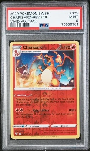 2020 POKEMON SWORD & SHIELD VIVID VOLTAGE #025 CHARIZARD-REVERSE FOIL PSA 9