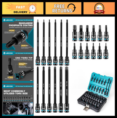 24PCS Extra Long Torx Bit Socket Set, 3/8'' Drive Impact Sockets T10-T60, S2 Stee