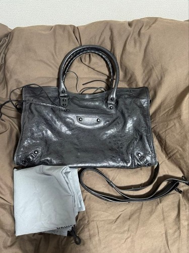 BALENCIAGA Le City Large 808388 2Way Handbag Black Leather Y2K Bag Auth