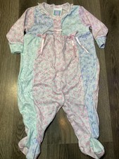 Vintage Little Me Pastel Floral Outfits Pajamas With Ribbons 0-3 Months