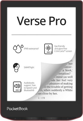 PocketBook Verse Pro E-Reader Waterproof, 6'' E-Ink Carta  HD Touchscreen, RED