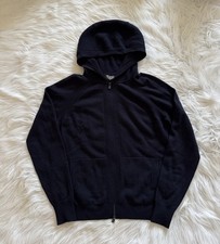 Loro Piana 100 Baby Cashmere Bomber Hooded Jacket Full Zip Sweater Navy Blue 42