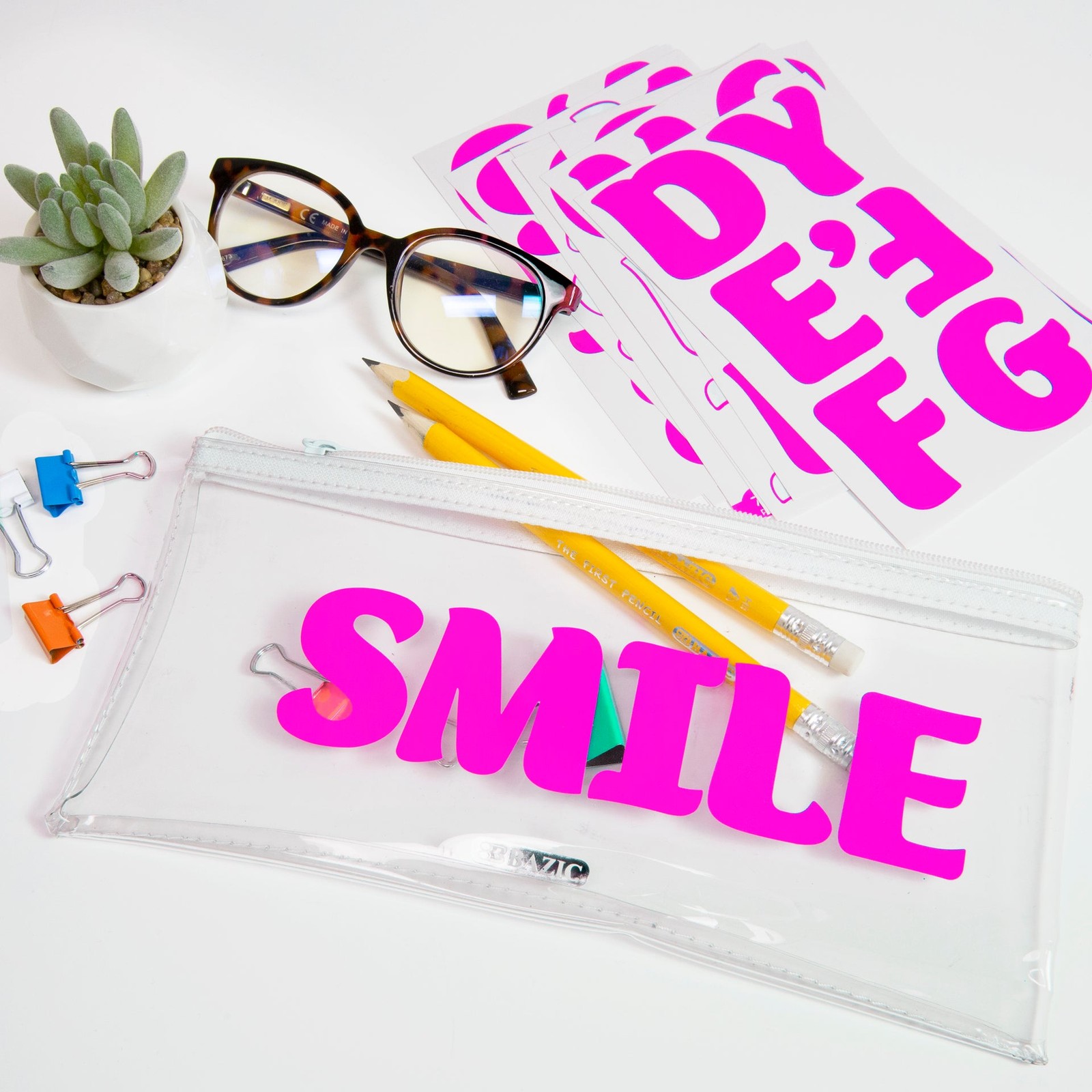 BAZIC 2" Fluorescent Color Alphabet & Numbers Stickers (72/Pack), pack of 24