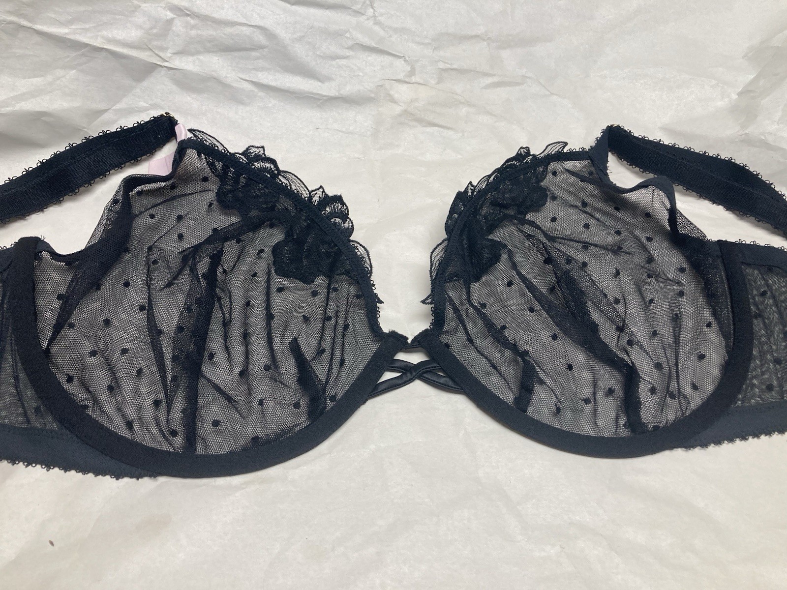 Victoria's Secret Unlined Black Lace/Mesh Bra Size 38 DDD