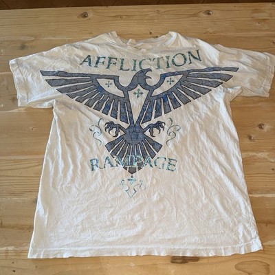 Affliction Rampage Mens XL White Graphic T-Shirt Eagle Fleur De Lis Foil MMA Tee