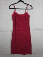 Vintage 90s Red Sparkle Slip Dress Large City Triangles Bodycon Party Stretch