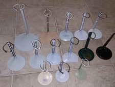 14 VTG Doll Stands Adjustable Various Sizes. Metal, 1 Wood Base