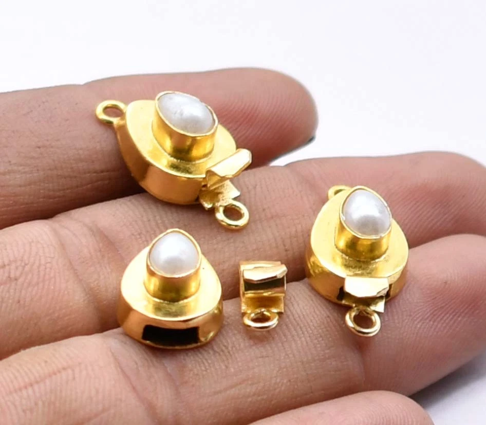 5 Pcs Pearl Tear drop Gemstone Box Clasp 1 Strand 18k Gold Plated - Image 2 of 4