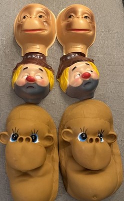 Vtg 2 Baby Monkey 2 Clown Half Doll Face Plastic 2 Rubber Monkey Doll Faces