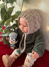 1PC Sand Beige 12 Months Hand Knitted Baby Bonnet