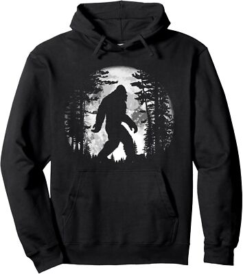 Bigfoot Night Stroll Cool Full Moon & Tree Tunnel Sasquatch Pullover Hoodie