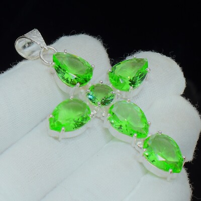 Lime Peridot Gemstone Handmade 925 Sterling Silver Jewelry Pear Cut Pendant