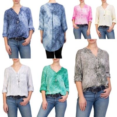Damen Bluse SterneTunika Hemd Fischerhemd ITALY MODA 36 38 40 42  Shirt Top One 