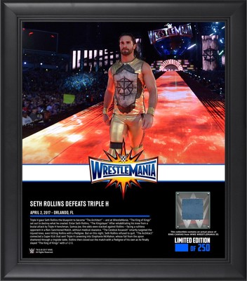 Seth Rollins WWE Framed 15x17 WrestleMania 33 Collage w/Piece MU Canvas - LE 250