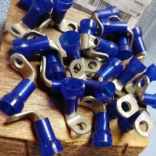 (200) RE717U 90° Sta-kon  1/4" Bolt #6 Str cu Nylon Insul Ring Terminal T&B NOS