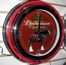 Vintage Budweiser Clydesdale Clydesdales Double Ring Neon Clock RARE