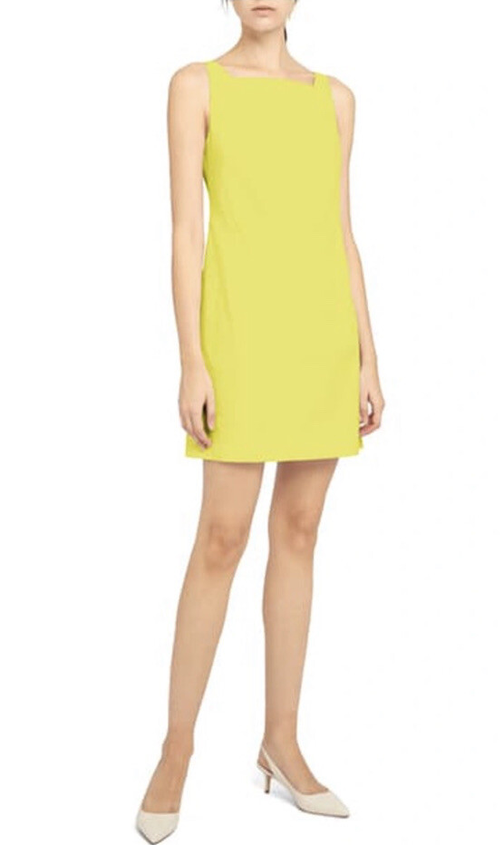 Theory Squareneck Linen Blend Mini Dress in Bright Lime | eBay