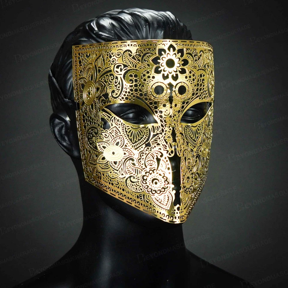 Men Masquerade Mask Steampunk Halloween Metal Venetian Mardi Gras Party Gold - Image 4 of 4