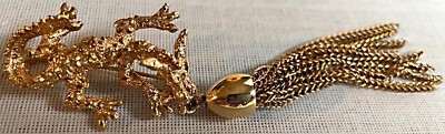NAPIER 4'' GOLDEN FIRE BREATHING DRAGON BROOCH PIN WITH CHAINS FOR FIRE+ KEYCHAIN